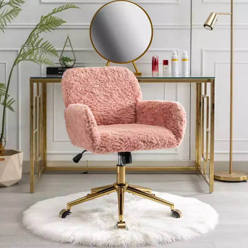Silla de oficina Okak Velvet, silla de escritorio con base metálica dorada, silla giratoria con altura ajustable para oficina, hogar