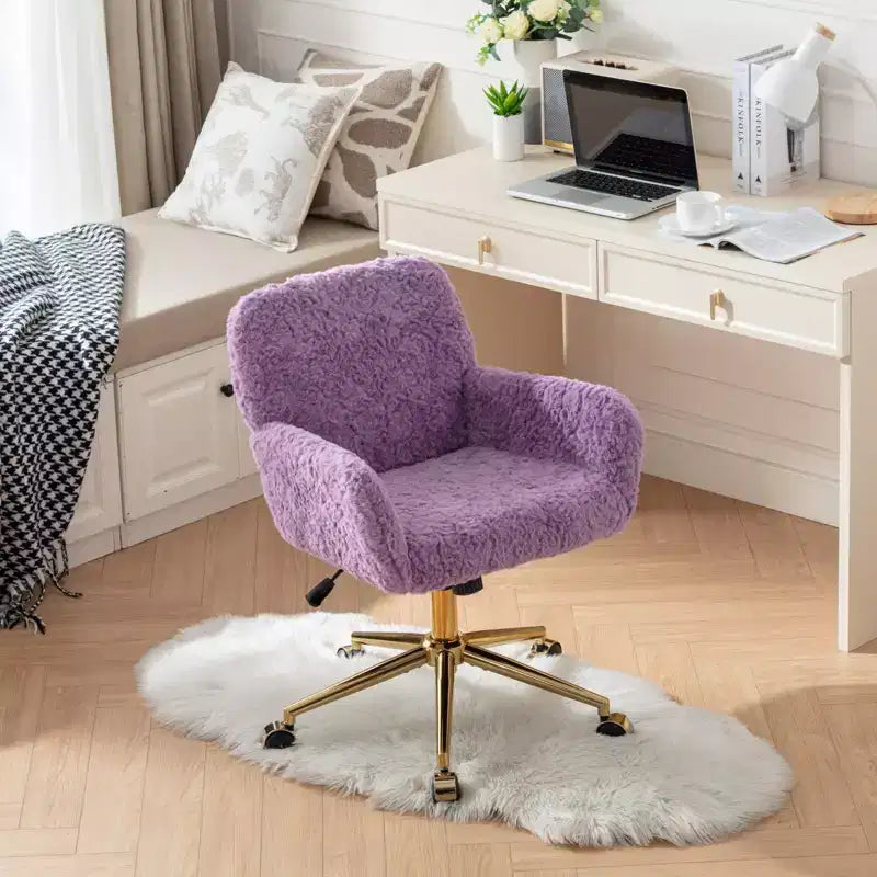 Silla de oficina Okak Velvet, silla de escritorio con base metálica dorada, silla giratoria con altura ajustable para oficina, hogar
