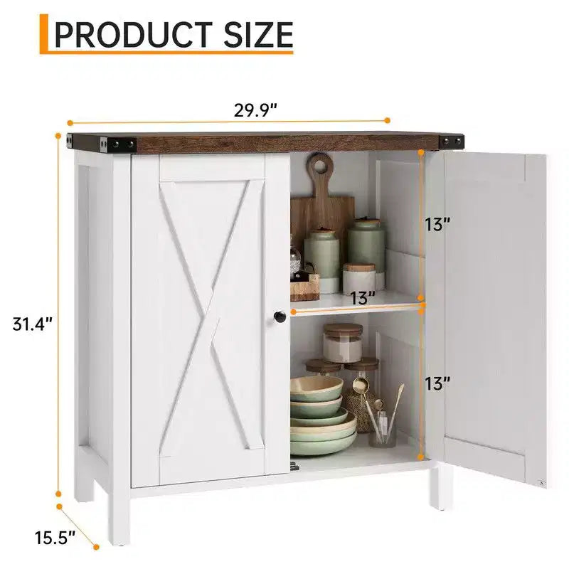 Mueble de almacenamiento de granja de 15,7 x 30 x 31,5, aparador con 2 puertas y estantes ajustables