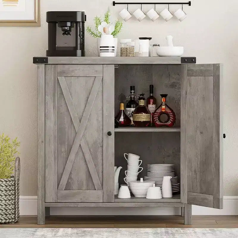 Mueble de almacenamiento de granja de 15,7 x 30 x 31,5, aparador con 2 puertas y estantes ajustables