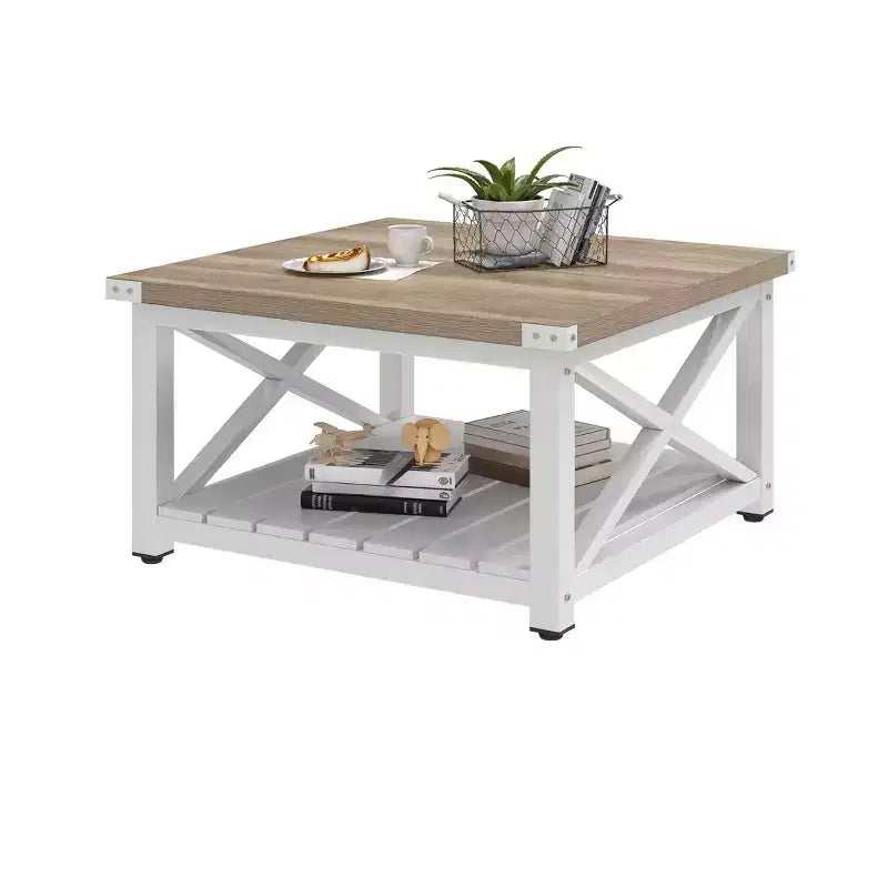 Mesa de centro para sala de estar, mesa de centro cuadrada de madera estilo rústico con almacenamiento, mesa de centro rústica, mesa de centro vintage para sala de estar con estante