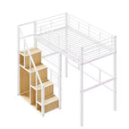 Litera alta individual con escaleras para niños, literas metálicas con armario pequeño, estructura de cama alta con malla decorativa