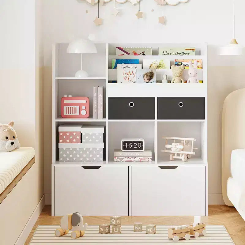 Organizador de almacenamiento de juguetes GustoWave 47.8, estantería infantil con cajones, librería de madera moderna con cubículos y armario de almacenamiento de suelo, baúl de juguetes