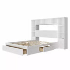GDFStudio Polly Cama de plataforma tamaño Queen de madera de pino con mesitas de noche y gabinete librero