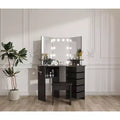 Makeup Vanity Desk Set, Corner Vanity Desk with Stool, 5 Rotating Drawers, Brightness Adjustable, for Bedroom, Living Room