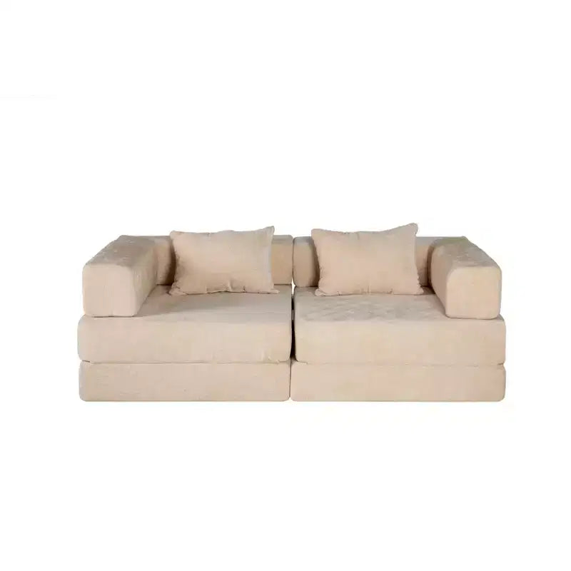 Sofá cama convertible de suelo Whisen con estructura de forma fija, sofás biplaza modulares sin huesos, tela de chenilla