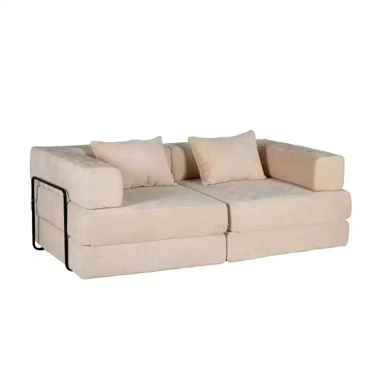 Sofá cama convertible de suelo Whisen con estructura de forma fija, sofás biplaza modulares sin huesos, tela de chenilla