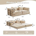 Sofá cama convertible de suelo Whisen con estructura de forma fija, sofás biplaza modulares sin huesos, tela de chenilla