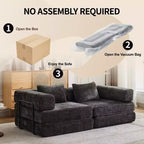 Sofá cama convertible de suelo Whisen con estructura de forma fija, sofás biplaza modulares sin huesos, tela de chenilla