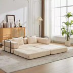 Sofá cama convertible de suelo Whisen con estructura de forma fija, sofás biplaza modulares sin huesos, tela de chenilla