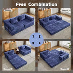 Sofá cama convertible de suelo Whisen con estructura de forma fija, sofás biplaza modulares sin huesos, tela de chenilla