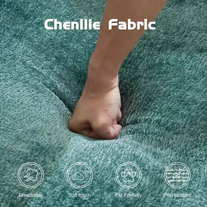 Sofá cama convertible de suelo Whisen con estructura de forma fija, sofás biplaza modulares sin huesos, tela de chenilla