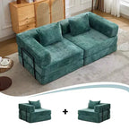 Sofá cama convertible de suelo Whisen con estructura de forma fija, sofás biplaza modulares sin huesos, tela de chenilla