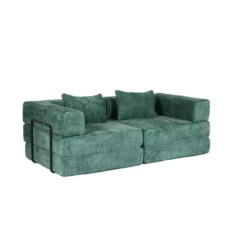 Sofá cama convertible de suelo Whisen con estructura de forma fija, sofás biplaza modulares sin huesos, tela de chenilla