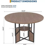 Mesa de comedor redonda para 4-6 personas, mesa de cocina y comedor de madera de 150 cm con base y patas ajustables, mesa de comedor redonda que ahorra espacio para sala de estar