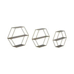 Estantes hexagonales de pared modernos para decoración del hogar - Madera con marco de metal Organizador de almacenamiento para exhibición de oficina - Juego de 3, 22, 21, 19