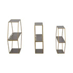 Estantes hexagonales de pared modernos para decoración del hogar - Madera con marco de metal Organizador de almacenamiento para exhibición de oficina - Juego de 3, 22, 21, 19
