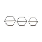 Estantes hexagonales de pared modernos para decoración del hogar - Madera con marco de metal Organizador de almacenamiento para exhibición de oficina - Juego de 3, 22, 21, 19