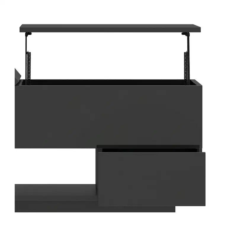Mesa de centro LED de alto brillo con tapa elevable, estación de carga, 2 cajones de almacenamiento y estante abierto para organizador de sala de estar, diseño moderno