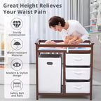 Cambiador de madera GustoWave para bebé, cambiador moderno, cómoda estación de pañales para bebés con cesto de ropa sucia, cesta de 3 cajones