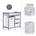 Cambiador de madera GustoWave para bebé, cambiador moderno, cómoda estación de pañales para bebés con cesto de ropa sucia, cesta de 3 cajones