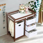 GustoWave Wooden Baby Changing Table,Modern Diaper Changing Table,Infant Diaper Station Dresser with Laundry Hamper, 3 Drawer Basket