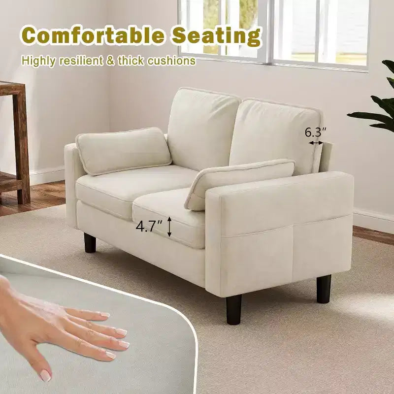 Sofá biplaza Kinsuite - 56 Sillones modernos con reposabrazos, beige