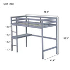 Bellemave Cama alta doble con escritorio, cama alta para niños, niños y niñas, estructura de cama alta de madera, escritorio y escalera incorporados, madera de caucho gris