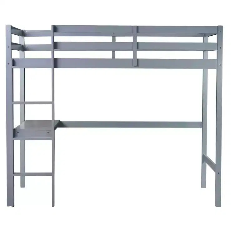 Bellemave Cama alta doble con escritorio, cama alta para niños, niños y niñas, estructura de cama alta de madera, escritorio y escalera incorporados, madera de caucho gris