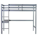Bellemave Cama alta doble con escritorio, cama alta para niños, niños y niñas, estructura de cama alta de madera, escritorio y escalera incorporados, madera de caucho gris