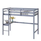 Bellemave Cama alta doble con escritorio, cama alta para niños, niños y niñas, estructura de cama alta de madera, escritorio y escalera incorporados, madera de caucho gris