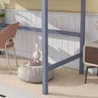 Bellemave Cama alta doble con escritorio, cama alta para niños, niños y niñas, estructura de cama alta de madera, escritorio y escalera incorporados, madera de caucho gris