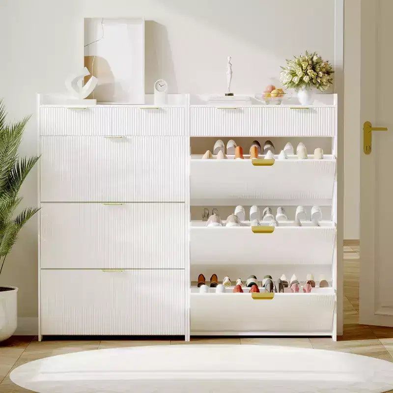 Mueble Zapatero Delgado COZONY con 3 Cajones Abatibles y 2 Cajones Pequeños, Organizador de Almacenamiento de Zapatos Oculto Independiente para Entrada, Pasillo, Sala de Estar