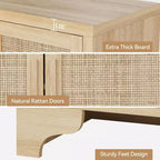 Aparador bufé de ratán natural con 4 puertas, consola de entrada, mueble para café y bufé de almacenamiento para comedor, cocina y sala de estar