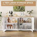 Aparador bufé de ratán natural con 4 puertas, consola de entrada, mueble para café y bufé de almacenamiento para comedor, cocina y sala de estar