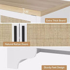 Aparador bufé de ratán natural con 4 puertas, consola de entrada, mueble para café y bufé de almacenamiento para comedor, cocina y sala de estar