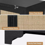 Aparador bufé de ratán natural con 4 puertas, consola de entrada, mueble para café y bufé de almacenamiento para comedor, cocina y sala de estar