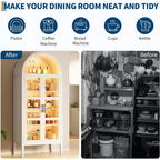 Armario de despensa de cocina alto y arqueado de 70" con luces LED y estantes ajustables, estantería arqueada para cocina, comedor, sala de estar