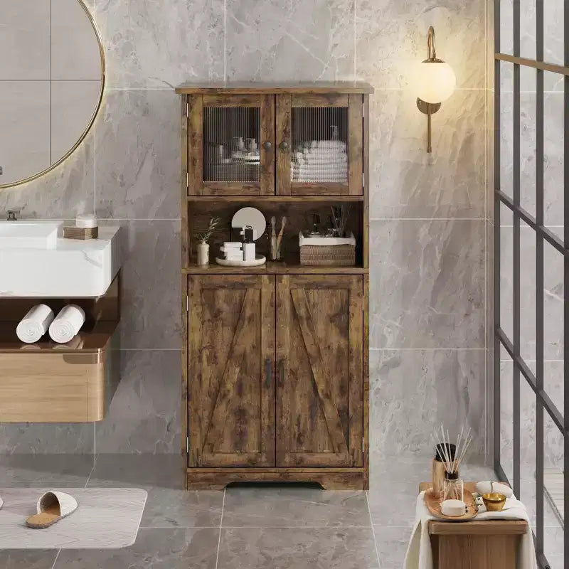 Mueble Bar Hutch con Puertas de Cristal, Armario de Despensa Alto de 54 pulgadas con Estantes Ajustables para Sala de Estar