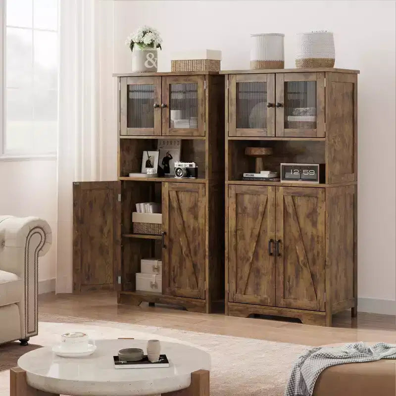 Mueble Bar Hutch con Puertas de Cristal, Armario de Despensa Alto de 54 pulgadas con Estantes Ajustables para Sala de Estar