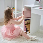 Tocador de lujo de madera Teamson Kids Glow con espejo LED, almacenamiento y taburete, blanco