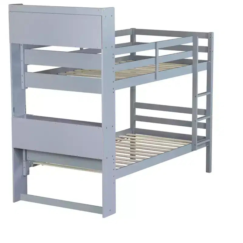 Litera Okak doble sobre doble con estantes de almacenamiento, literas infantiles 2 en 1 de madera de caucho con barandillas de seguridad y escalera, cama doble para dormitorio