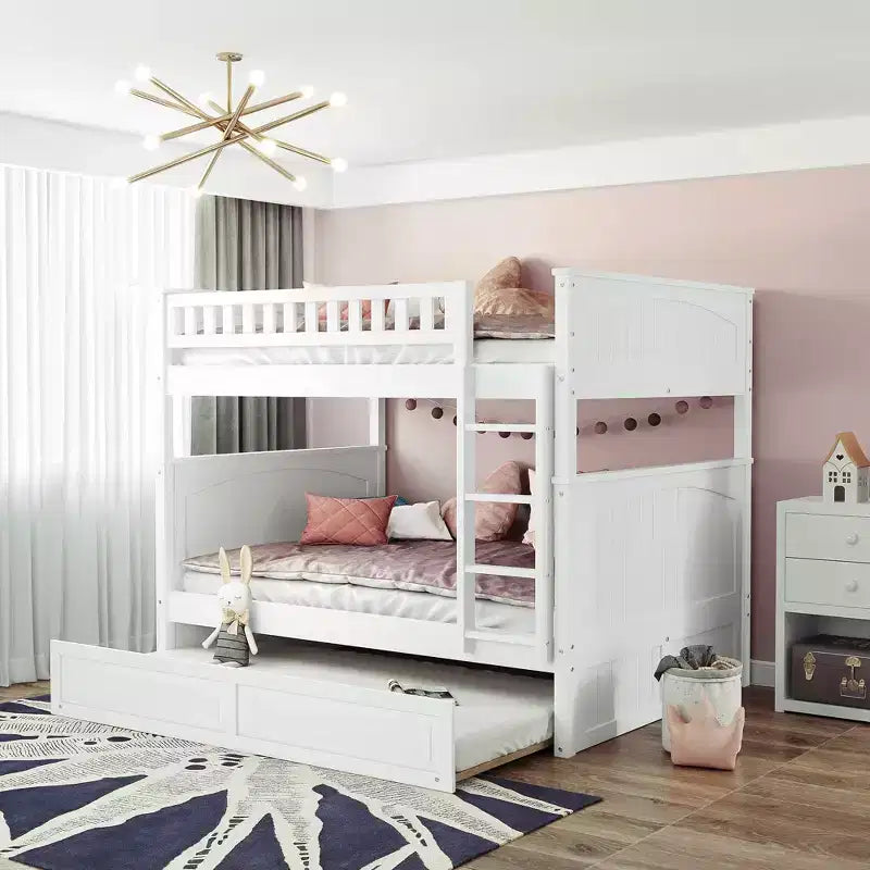 Litera matrimonial con nido, litera de madera de tamaño matrimonial para niños y adolescentes