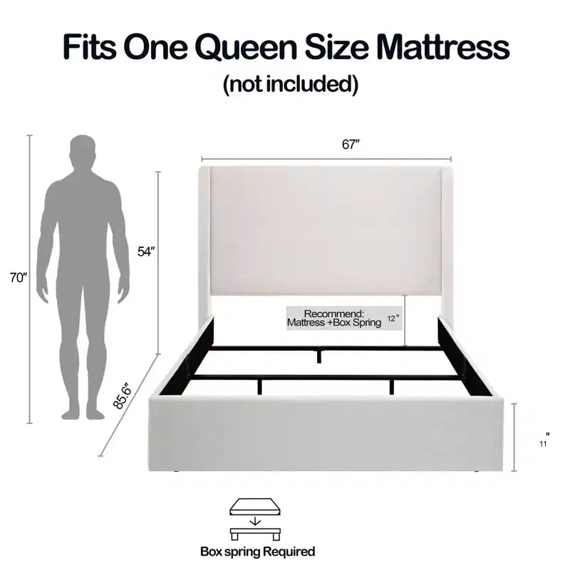 Cama moderna tapizada en tela de chenilla modelo Petra de GDFStudio con cabecero tipo orejero, requiere box spring