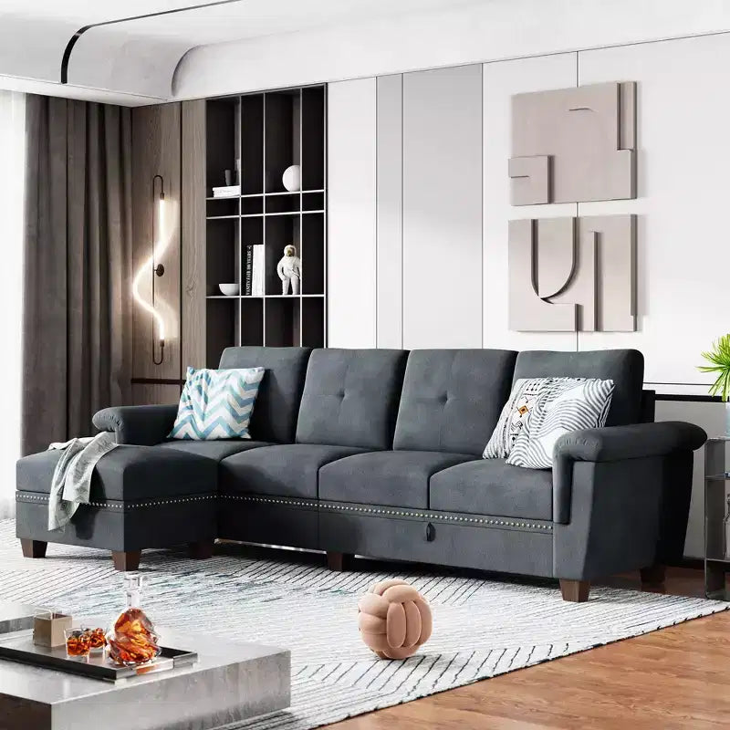 Sofá Seccional Celebalcony, Sofá Convertible en Forma de L con Almacenamiento, Sofá Seccional con Otomana de Almacenamiento para Sala de Estar, Apartamento, Oficina