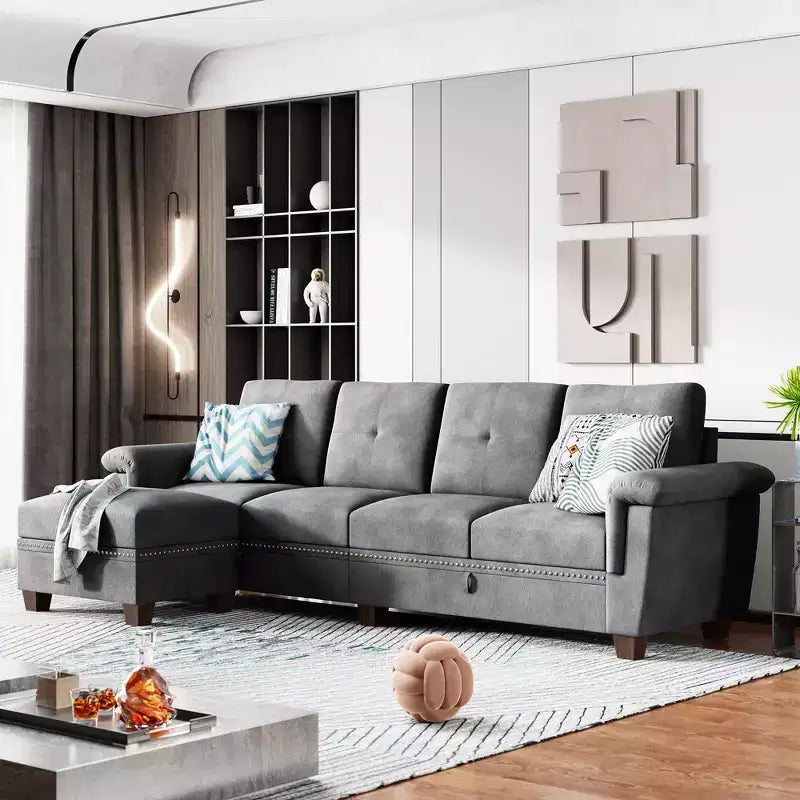 Sofá Seccional Celebalcony, Sofá Convertible en Forma de L con Almacenamiento, Sofá Seccional con Otomana de Almacenamiento para Sala de Estar, Apartamento, Oficina