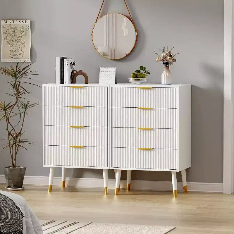 COZONY Juego de Cómodas de 4 Cajones Acanalados, Armario de Almacenamiento de Madera Moderno, Organizador de Cómoda de Dormitorio de 2 piezas con envío de 2 cajas