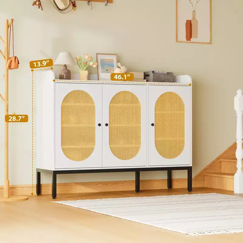 Armario para zapatos TruAIR blanco de 6 niveles con 3 puertas de ratán (117.1 cm An. x 35.3 cm Pr. x 72.9 cm Al.) - Organizador de entrada y sala de estar independiente