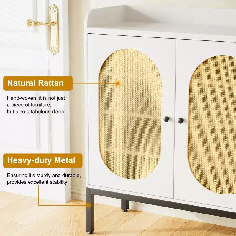 Armario para zapatos TruAIR blanco de 6 niveles con 3 puertas de ratán (117.1 cm An. x 35.3 cm Pr. x 72.9 cm Al.) - Organizador de entrada y sala de estar independiente