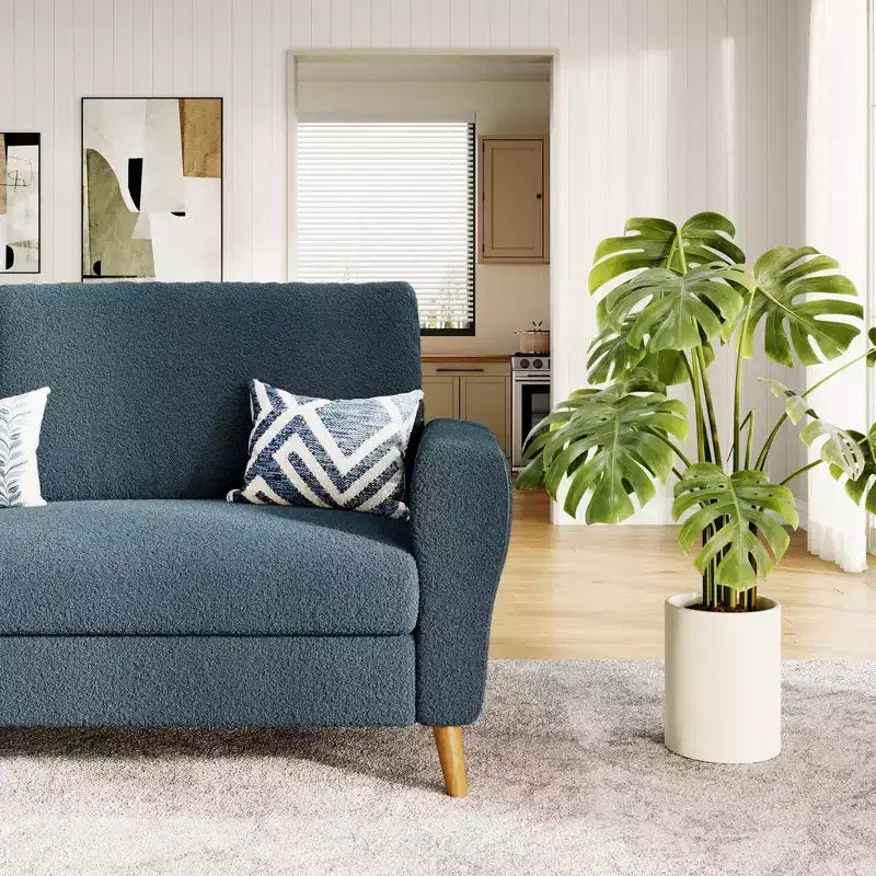 Sofá moderno de 84 pulgadas, sofá grande de 3 plazas con reposabrazos aerodinámicos, sofá de dos plazas de bouclé con patas de madera, sofá cómodo para sala de estar, apartamento, salón